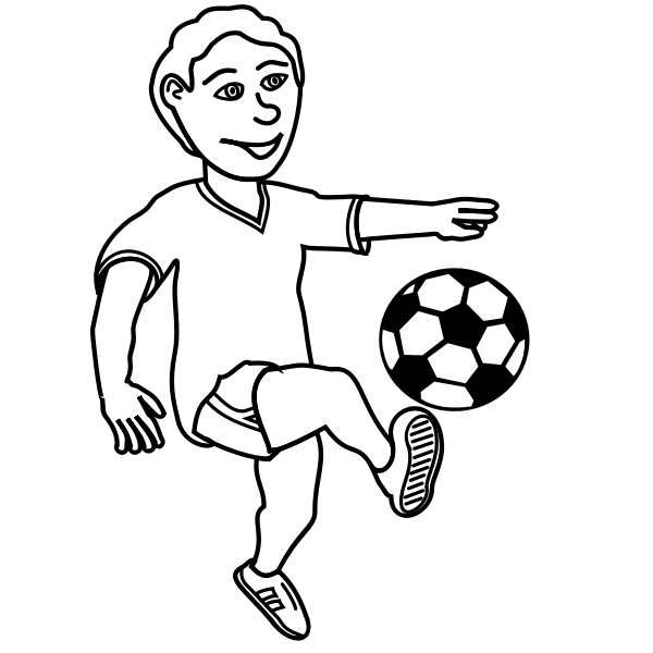 SVG Drawing of soccer playing boy in black and white