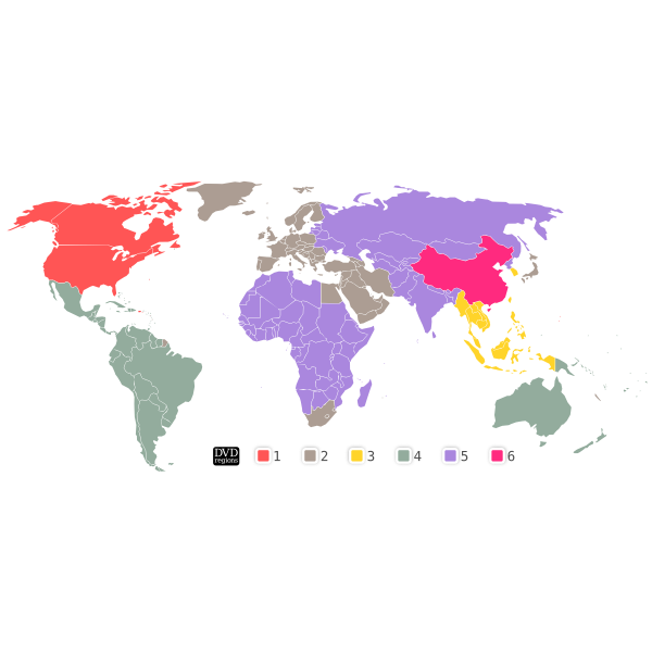 SVG DVD regions map vector image