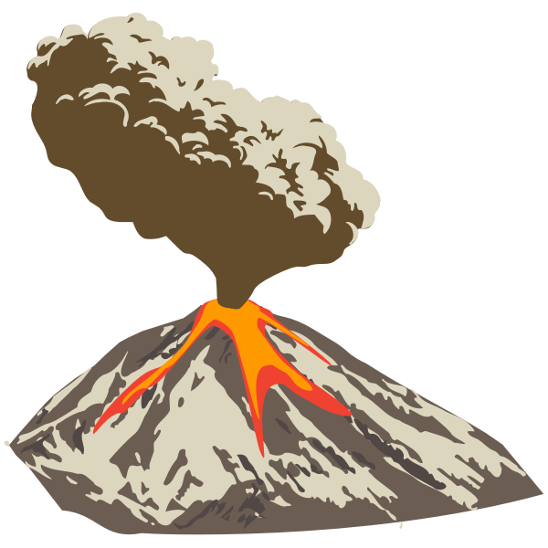 SVG Erupting volcano with ash plume and lava flow