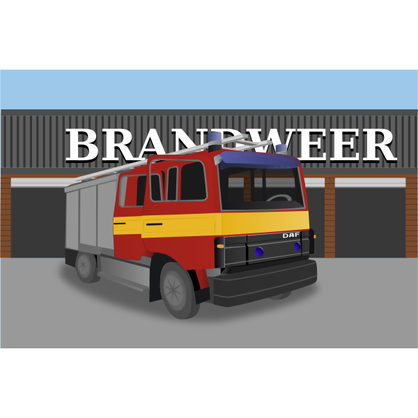 SVG Fire truck in front of fire house vector image