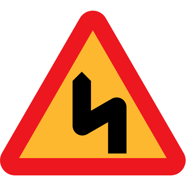 SVG First left double bend traffic sign vector drawing
