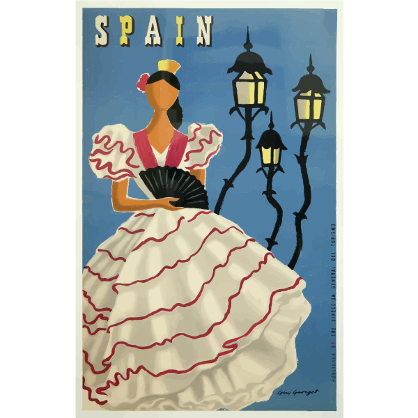 SVG Flamenco dancer vintage travel poster vector drawing