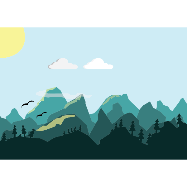 SVG Flat-shaded mountains scene