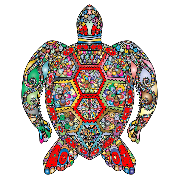 SVG Floral Sea Turtle Line Art Prismatic