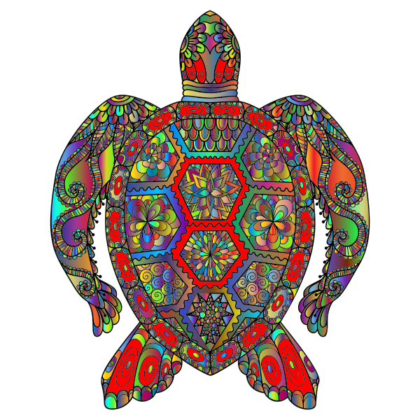 SVG Floral Sea Turtle Line Art Prismatic colourful