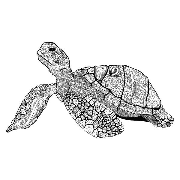 SVG Floral Sea Turtle Line Monochrome Art