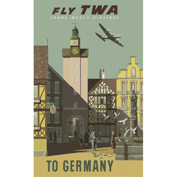 SVG Fly TWA German vintage travel poster vector drawing