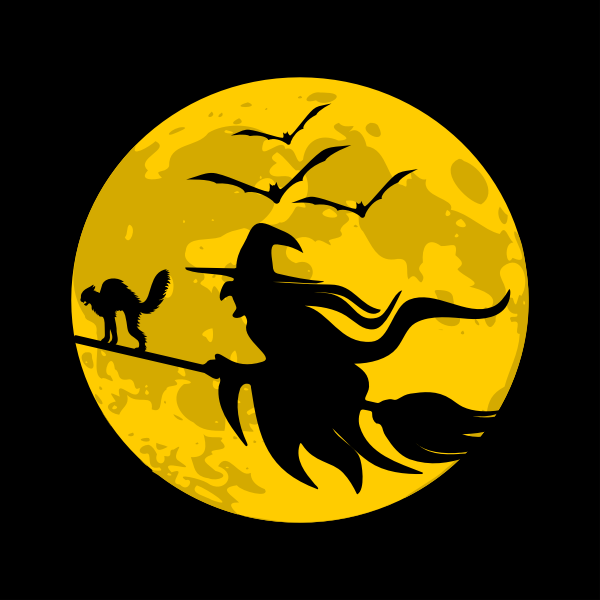 SVG Flying Witch during full moon