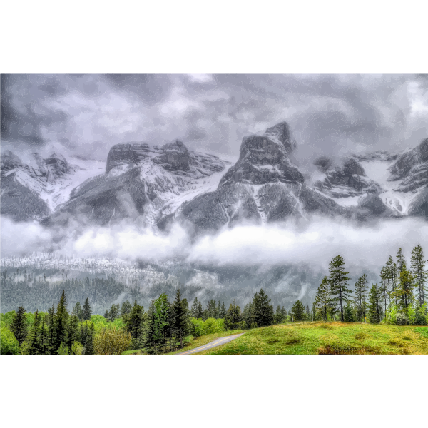 SVG Fog-enshrouded mountains