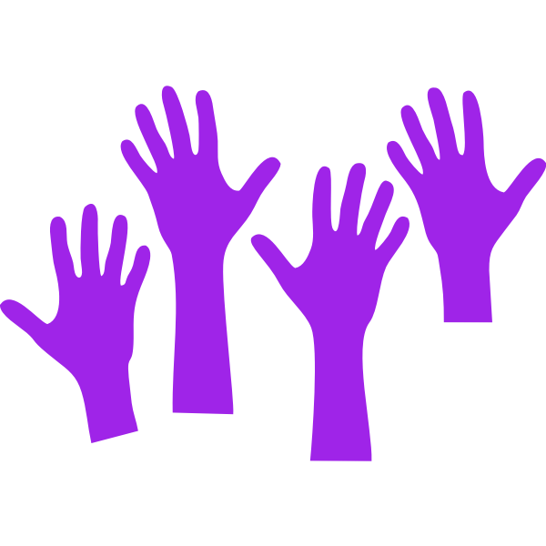 SVG Four purple hands reaching upwards vector graphics