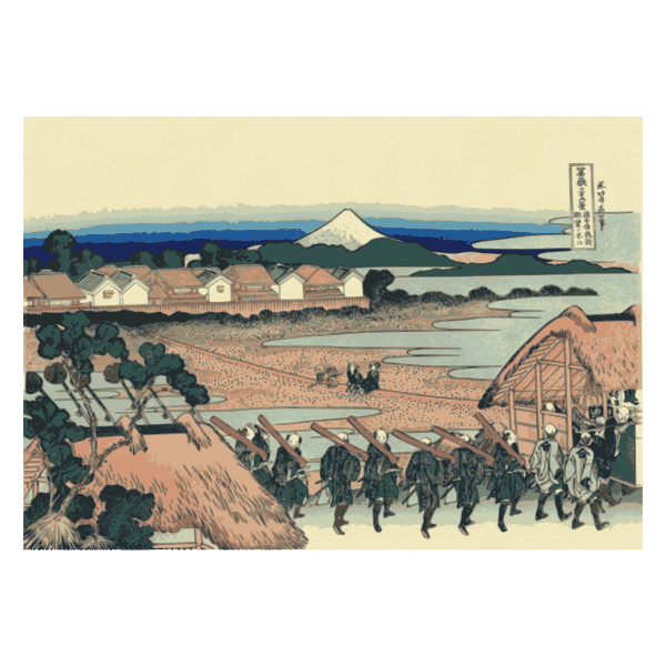 SVG Fuji mountain seen from Senju across the Street of Flowers of Yoshiwara vector clip art