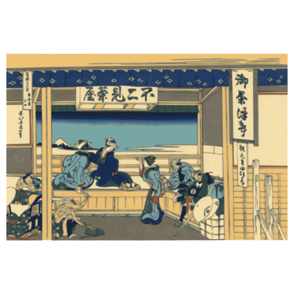 SVG Fujimi Tea Shop at Yoshida painting vector illustration