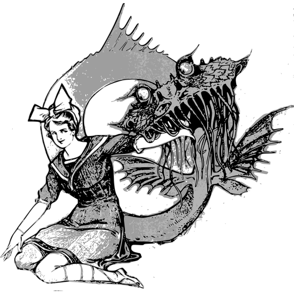 SVG Girl and a sea monster vector illustration