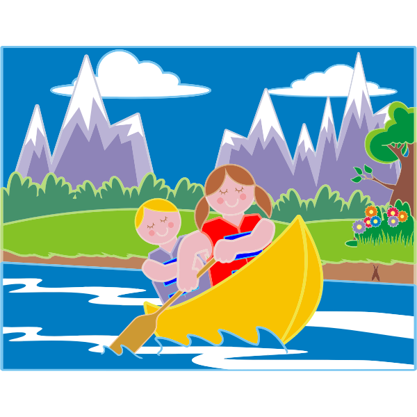 SVG Girl And Boy Canoeing In Idyllic Landscape