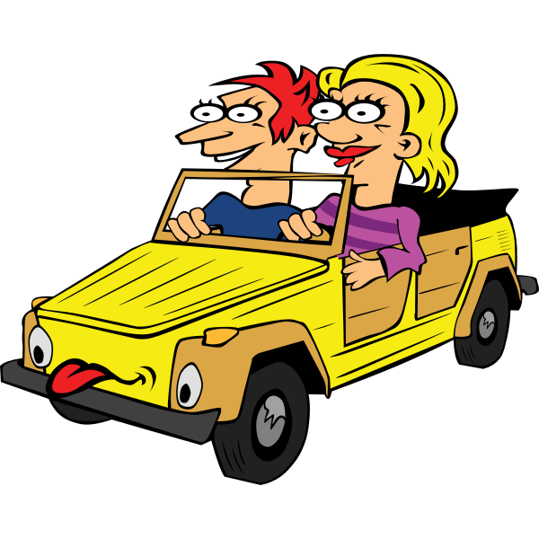SVG Girl and Boy Driving Car Graphic