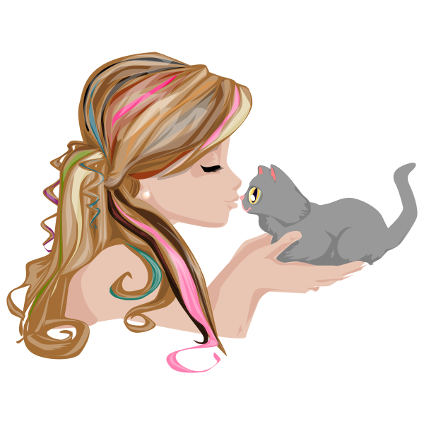 SVG Girl kissing kitten