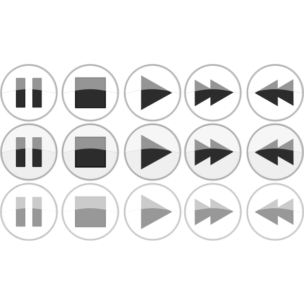 SVG Glossy media player normal active focus buttons