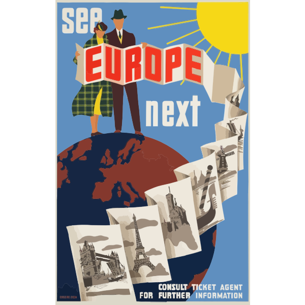 SVG Graphics of European vintage travel poster