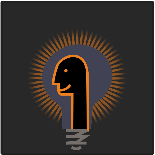 SVG Graphics of humanoid head in front of a glowing lightbulb