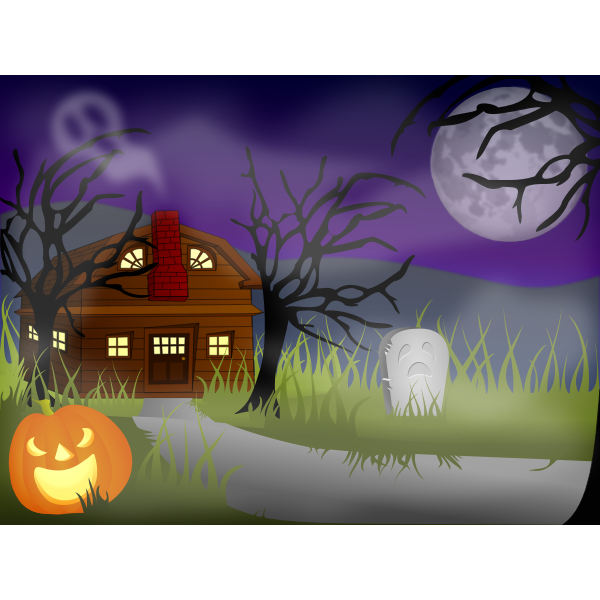 SVG Halloween haunted house vector drawing