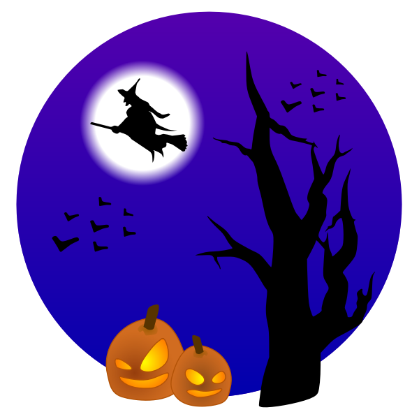 SVG Halloween scenery with witch vector drawing
