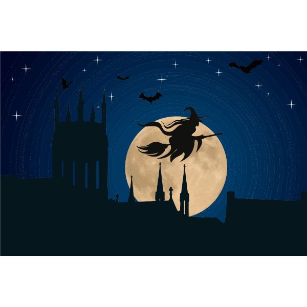 SVG Halloween witch flying at moonlight vector drawing