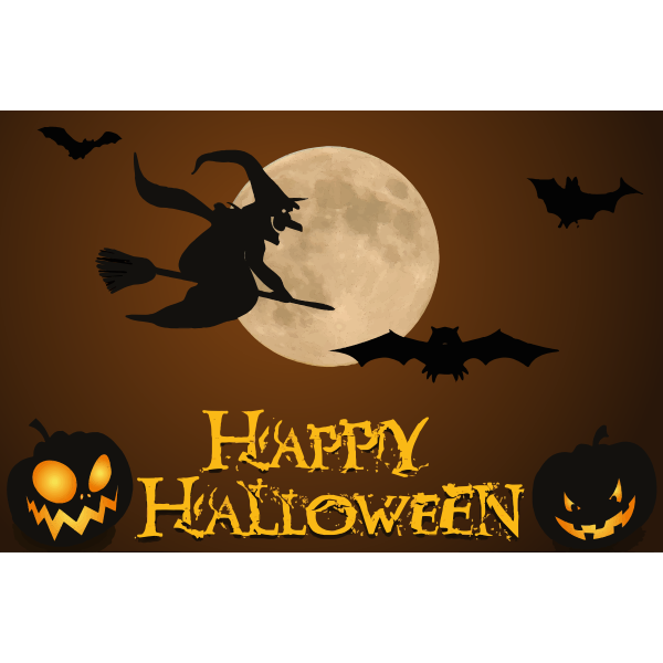 SVG Happy Halloween wallpaper with witch illustration