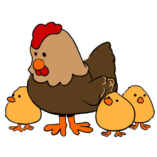 SVG Hen and Chicks cartoon style vector