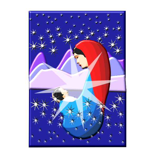 SVG Holy Mary holding baby Jesus under stars vector illustration