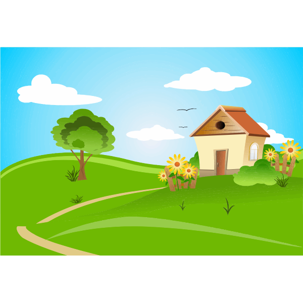 SVG House and green rolling hills