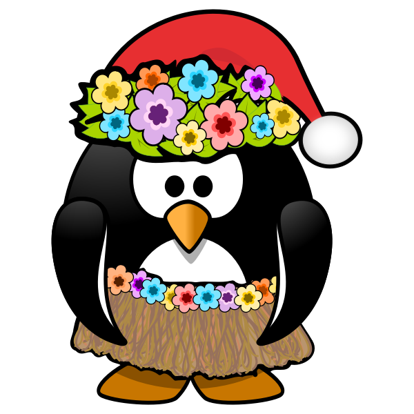 SVG Hula penguin ready with Christmas hat vector clip art