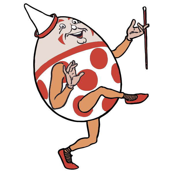 SVG Humpty dumpty character with a stick and a hat
