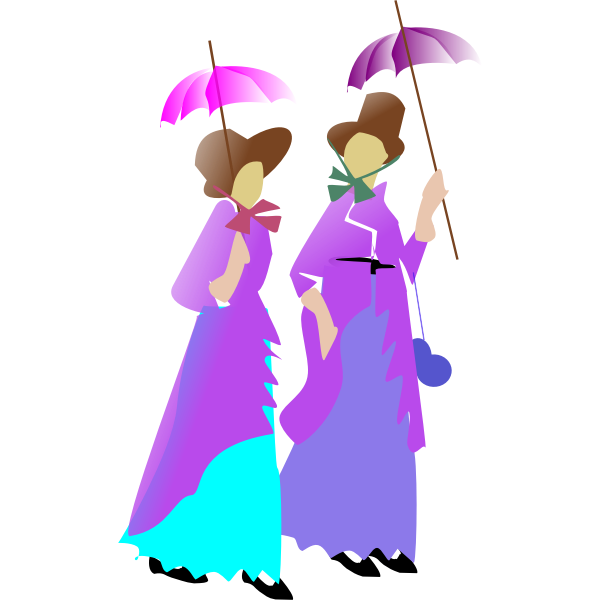 SVG Illustration of two ladies walking in purple dresses