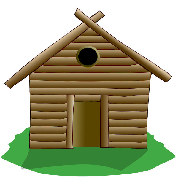 SVG Illustration of wooden house surrounded by grass