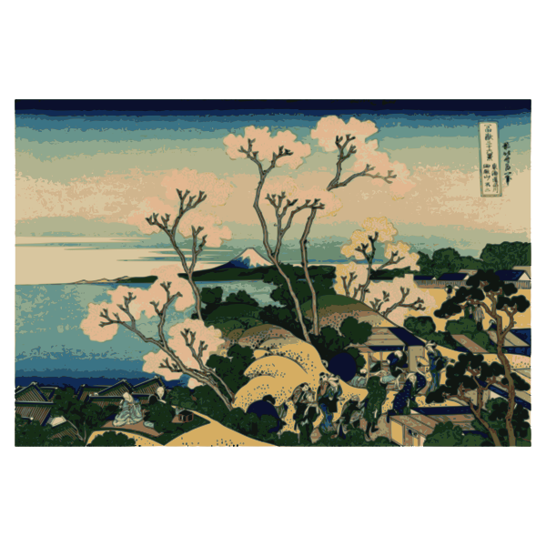 SVG Ilustration of view of Mount Fuji from Gotenyama Shingawa