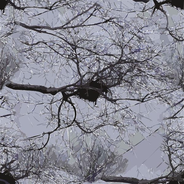 SVG Image of bird nest on tree branches with power lines above