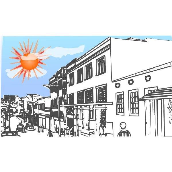 SVG Image of red sun over town