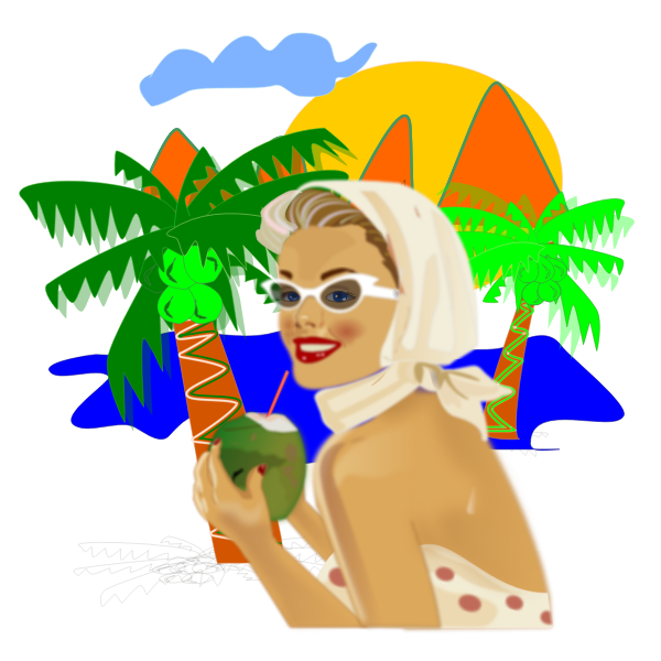 SVG Image of trendy woman drinking out of fruit