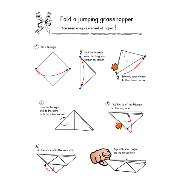 SVG Instructions for making a paper grasshopper vector illustration