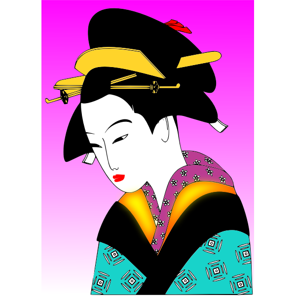 SVG Japanese woman in colorful kimono vector drawing