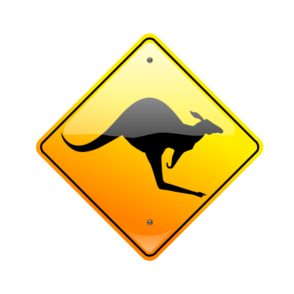 SVG Kangaroo on road caution sign vector drawing