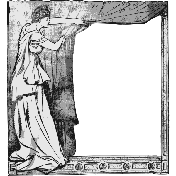 SVG Lady behind curtain frame