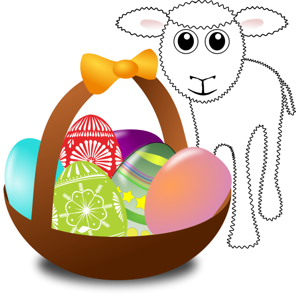 SVG Lamb with Easter eggs in a basket vector graphics