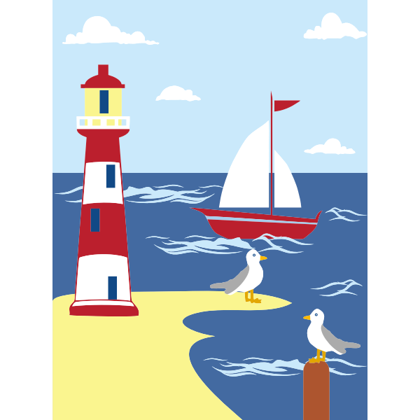 SVG Lighthouse seaside scene