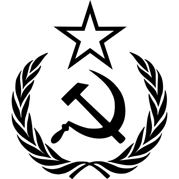 SVG Line art vector clip art of hammer sickle and star in laurel wreath