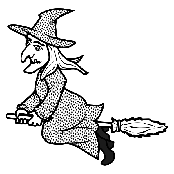 SVG Line art vector image of witch on broom