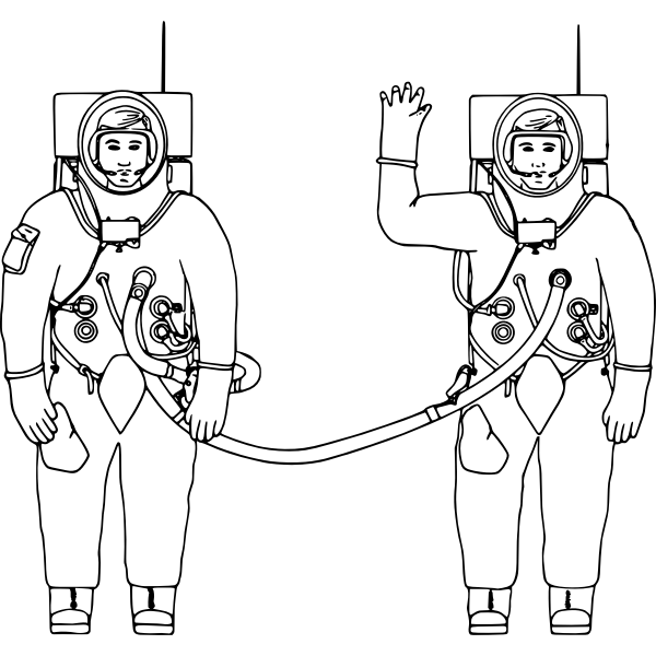 SVG Line drawing of two astronauts sharing a common pipe