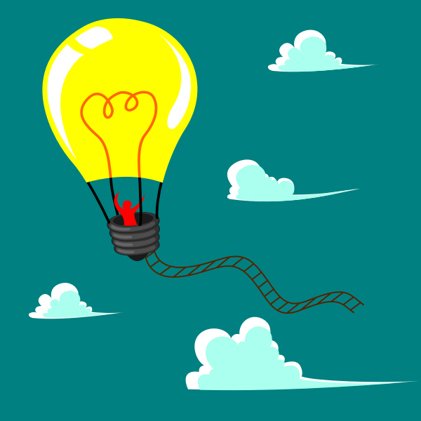 SVG Man in a flying balloon in the air