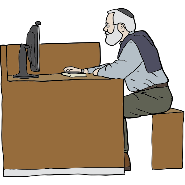 SVG Man working on computer vector drawing