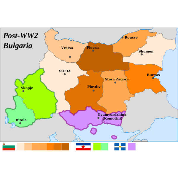 SVG Map of Republic of Bulgaria after World War 2 vector drawing